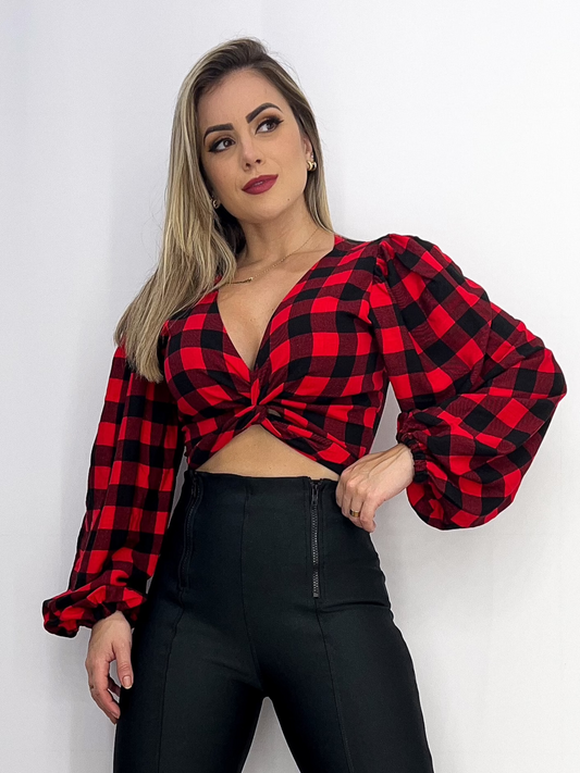 Cropped  Manga Longa Xadrez