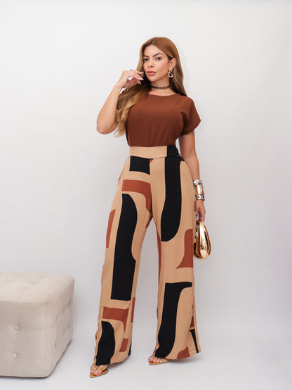 Conjunto Cléo Calça Estampada + Blusa