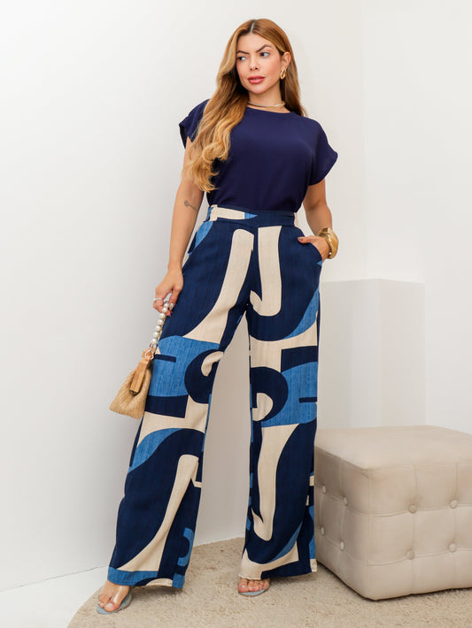 Conjunto Cléo Calça Estampada + Blusa