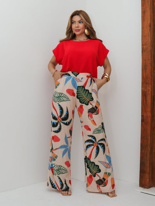 Conjunto Cléo Calça Estampada + Blusa