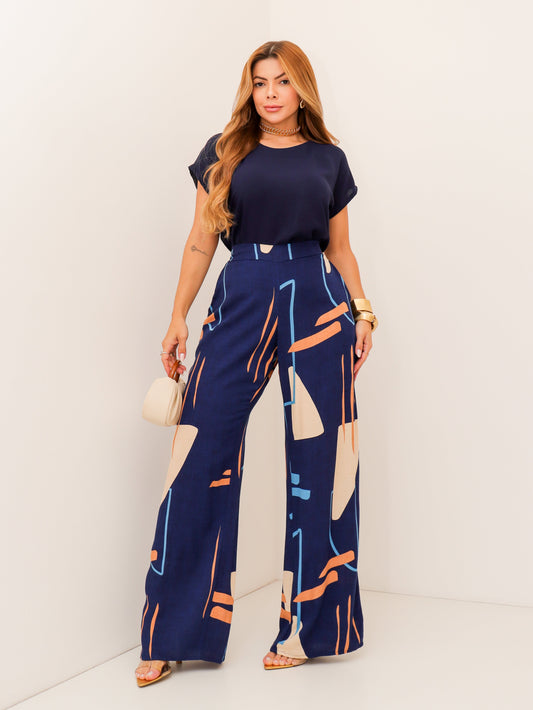 Conjunto Cléo Calça Estampada + Blusa