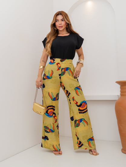 Conjunto Cléo Calça Estampada + Blusa