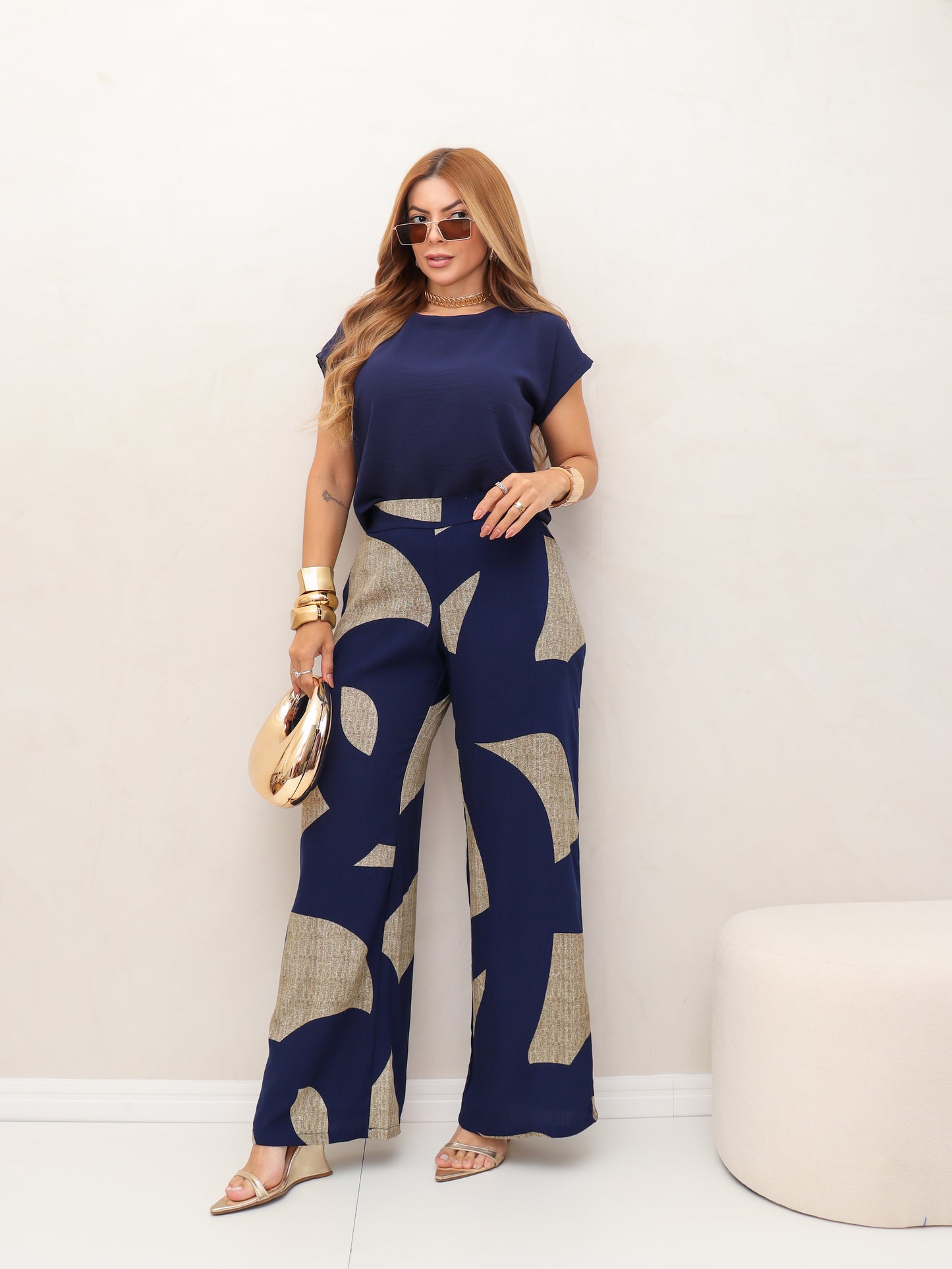 Conjunto Cléo Calça Estampada + Blusa